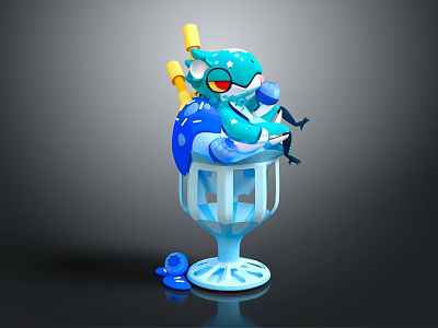 Blue Cartoon Game Movie Character With Goggles Yellow Decorations On Ice Cream Cup Base 3d model