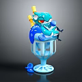 Blue Cartoon Game Movie Character With Goggles Yellow Decorations On Ice Cream Cup Base