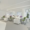 Modern Luxury Sales Office Interior With White Curved Design Greenery Round Seats And Large Screen