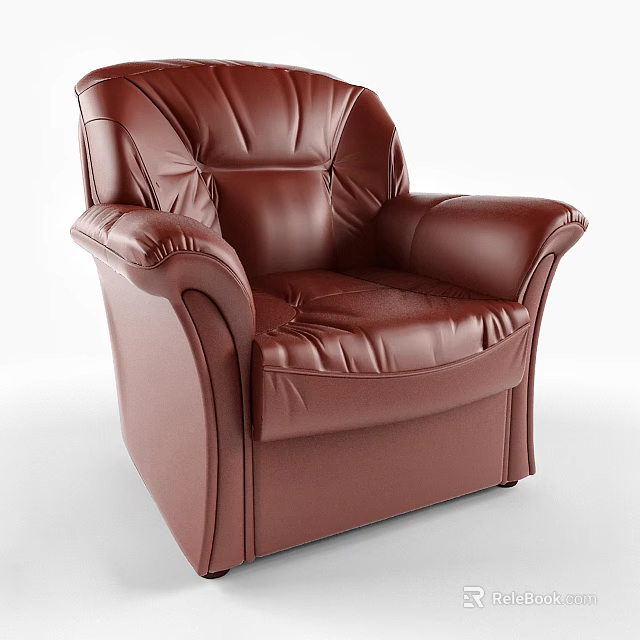 Single Leather Sofa with Plush Backrest Comfortable Seating Classic Design and Stitching Details 3d model