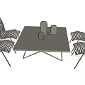 Modern Square Dining Table And Chairs Set With Metal Frame And Striped Design