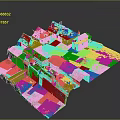 Historic Castle Architecture Model With Red Roofs Courtyard Stone Walls And Green Grass
