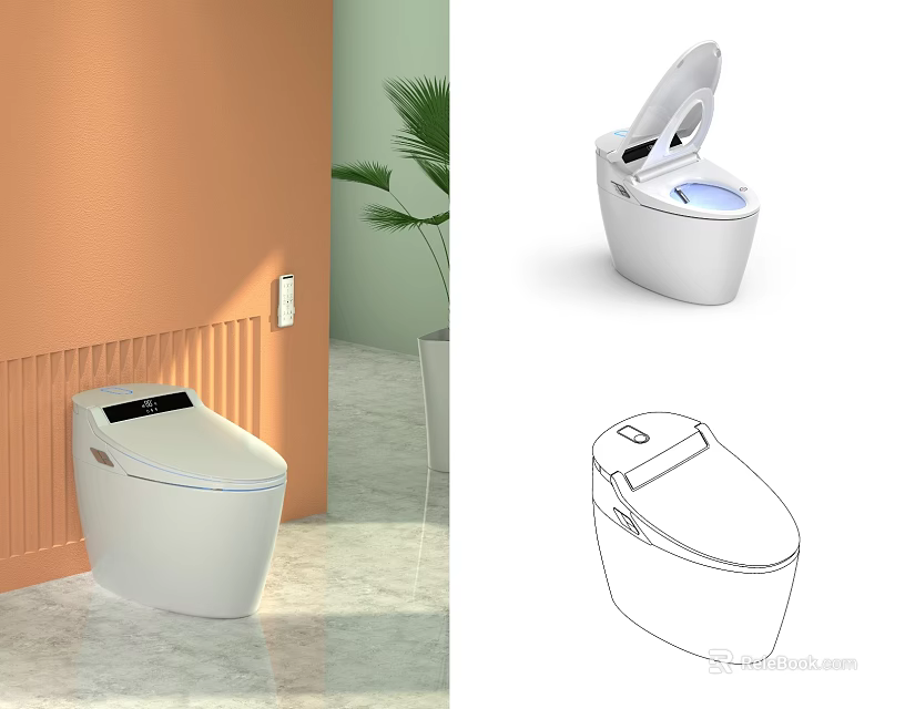 Smart Modern Toilet Featuring Automatic Lid Blue Light And Sleek Design 3d model 