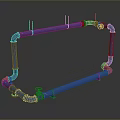 Blue Pipes Frame Structure With Red Valve And Industrial Construction Elements 3d model