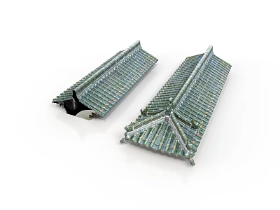 Traditional Chinese Architecture Roof Models With Green Tiles And Eave Designs 3d model