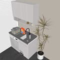 Practical White Bathroom Cabinet With Washing Machine Upper Storage Window Blinds And Plant 3d model