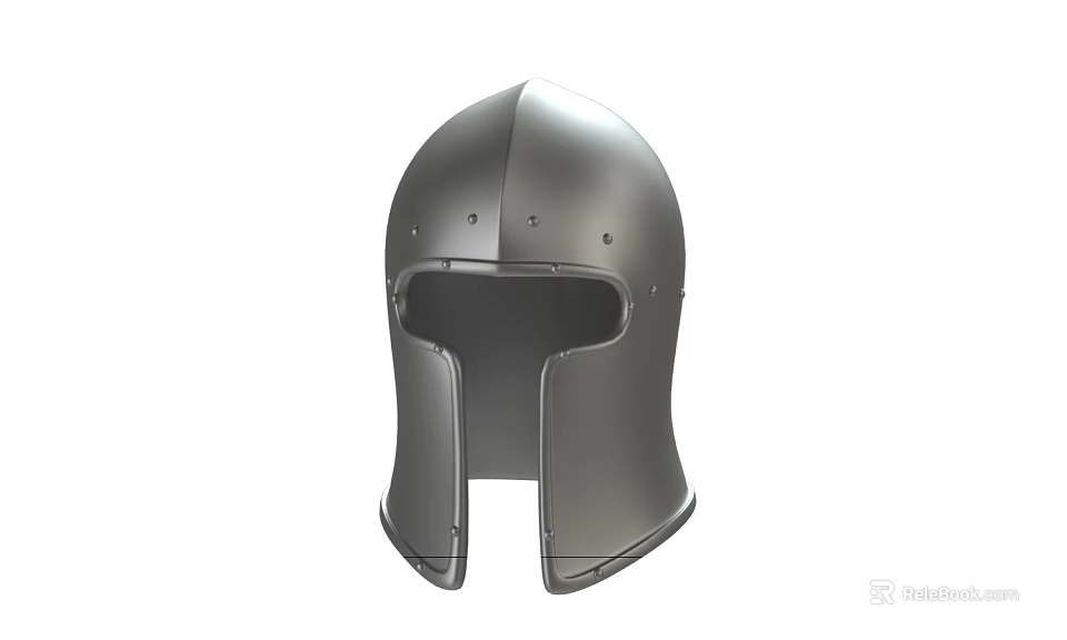 Medieval Metallic Knight Helmet With Visor And Protective Armor Structure Design 3d model