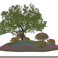 Roadside Green Facilities With Large Tree Colorful Flowers And Lush Grass Area