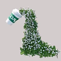Artistic L shaped Floral Installation with CNN Coffee Cup Green Vines and White Flowers