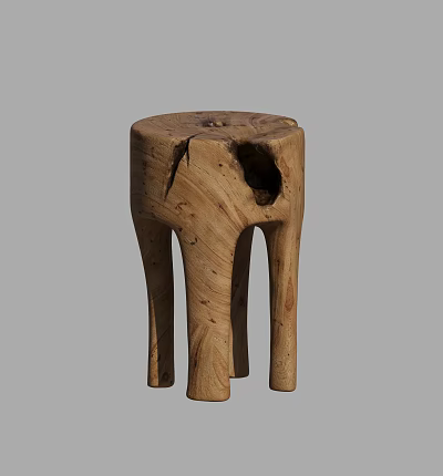 Natural Wooden Stool With Rustic Texture And Unique Holes For Home Decor 3d model
