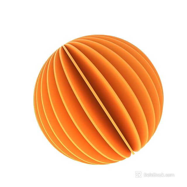 Stylish Orange Spherical Ornament Decoration Set With Striped Design For Home Decor 3d model 