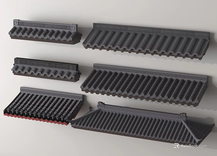 Traditional Architectural Roof Components Featuring Various Classic Tile Designs And Styles 3d model 
