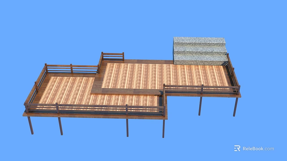 Wooden Road Facility Platform With Safety Railings And Steps Design Structure 3d model