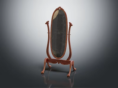 Wooden Standing Mirror With Ornate Carved Frame Classic Design For Home Decor 3d model