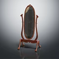 Wooden Standing Mirror With Ornate Carved Frame Classic Design For Home Decor