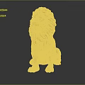 Detailed Golden Lion Sculpture Sitting With Majestic Mane And Shiny Golden Surface