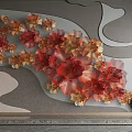 Artistic Flower Shaped Wall Decor With Red Orange Petals On Gray Background