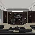 Modern Luxury Office Interior With Executive Desk Bookshelves Sofa And Floor To Ceiling Windows