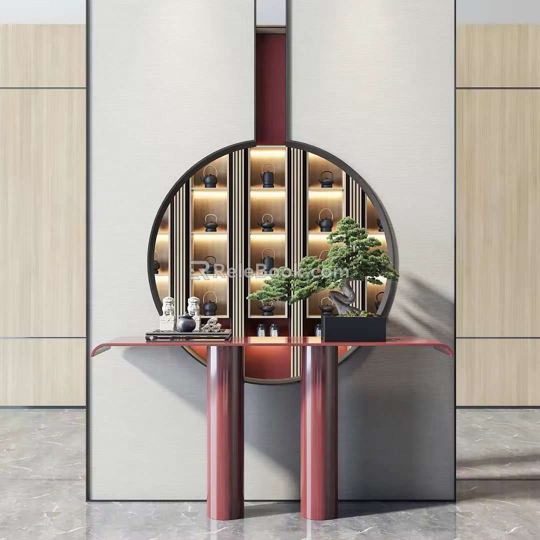 New Chinese Style End View Platform Hallway End View Platform Ornaments Combination 3d model