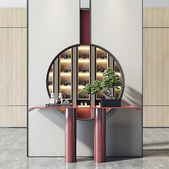 New Chinese Style End View Platform Hallway End View Platform Ornaments Combination 3d model