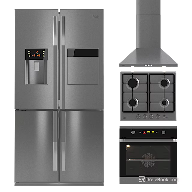 Stainless Steel Refrigerator Freezer Modern Design With Double Doors In Home Kitchen 3d model 