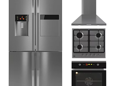 Stainless Steel Refrigerator Freezer Modern Design With Double Doors In Home Kitchen 3d model