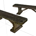 Rustic Wooden Bench Pair With Weathered Surface And Sturdy Cross Leg Design