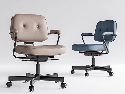 Two Modern Beige And Blue Office Chairs With Armrests And Swivel Wheels 3d model