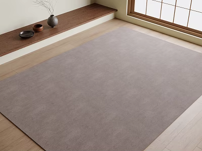 Soft Light Gray Square Carpet On Wooden Floor Near Window With Wooden Bench 3d model