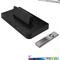 Modern TV With Surround Sound Speakers Set Top Box Remote Control And Stand