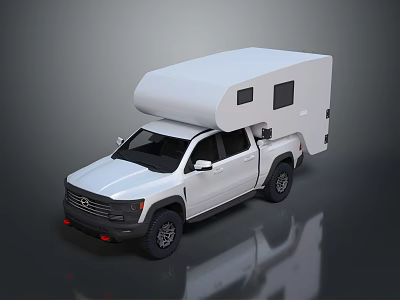 White Pickup Truck With Camper Top For Outdoor Camping Adventures 3d model
