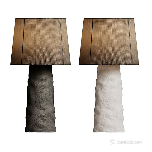 Pair of Textured Table Lamps With Fabric Shades In Dark And Light Hues 3d model 