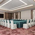 Modern Conference Room Interior With Long Green Table Patterned Carpet And TV Screen 3d model