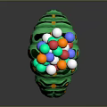 Green Caterpillar Shaped Object With Colorful Balloons And Small Triangle