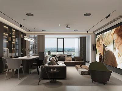 Modern Living Dining Room Interior With Floor To Ceiling Windows Sofa And Coffee Table 3d model
