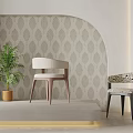 Elegant Dining Chairs With Leaf Pattern Wallpaper And Green Plant In Modern Interior 3d model