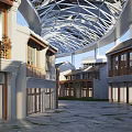 Ancient Architecture Courtyard With Traditional Wooden Windows White Walls And Glass Roof