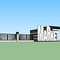 Modern Market Centre Entrance Gate With Black Pillars And Large Signage