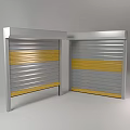 Silver And Yellow Striped Roller Shutters With Modern Metallic Double Door Design