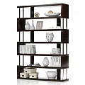 Modern Bookshelf Interior Design With Books Decorative Vases Photo Frame Bowl And Sculptures