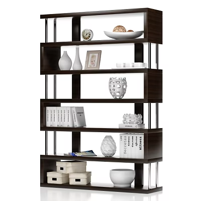 Modern Bookshelf Interior Design With Books Decorative Vases Photo Frame Bowl And Sculptures 3d model