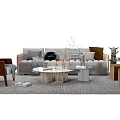 Gray Sofa and Coffee Table Set with Round Marble Table Throw Pillows and Area Rug 3d model