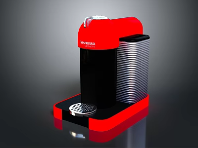 Red And Black Nespresso Compact Coffee Machine With Silver Accents Drip Tray 3d model