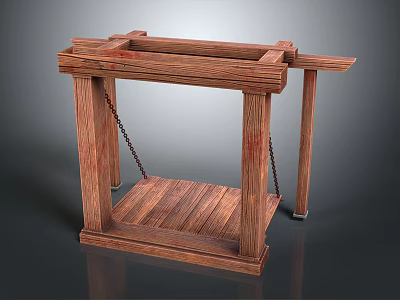 Rustic Wooden Scene Component Structure With Frame Platform And Chains 3d model