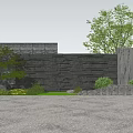Contemporary Garden Feature Wall With Stone Geometric Design Green Plants Grass And Rocks
