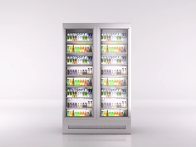 Double Glass Door Commercial Refrigerator Filled with Various Bottled Beverages for Retail 3d model