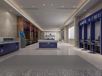 Service Hall Interior Design With Service Desk And Electronic Banking Counters 3d model