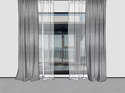 Modern Gray And White Sheer Curtains For Living Room Window Decor 3d model