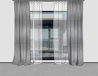 Modern Gray And White Sheer Curtains For Living Room Window Decor 3d model