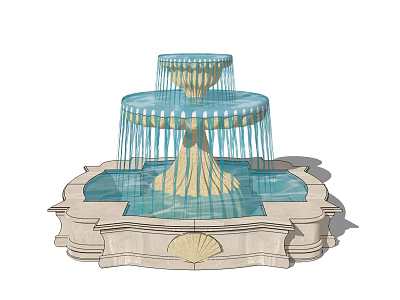 Three Tiered European Style Fountain With Stone Base Shell Decoration And Flowing Water 3d model